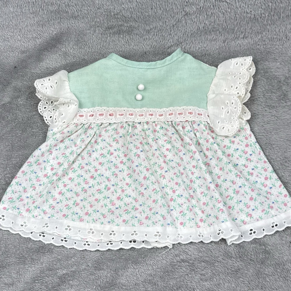 Toddle Time Floral Lace Tunic Dress Baby Girl 6 Months Green Coquette Easter VTG